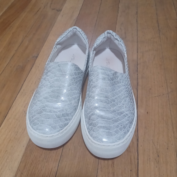 LIKE NEW J Slides Silver Snakeskin Shimmery Sneakers Womens Size 5.5 - Picture 14 of 15